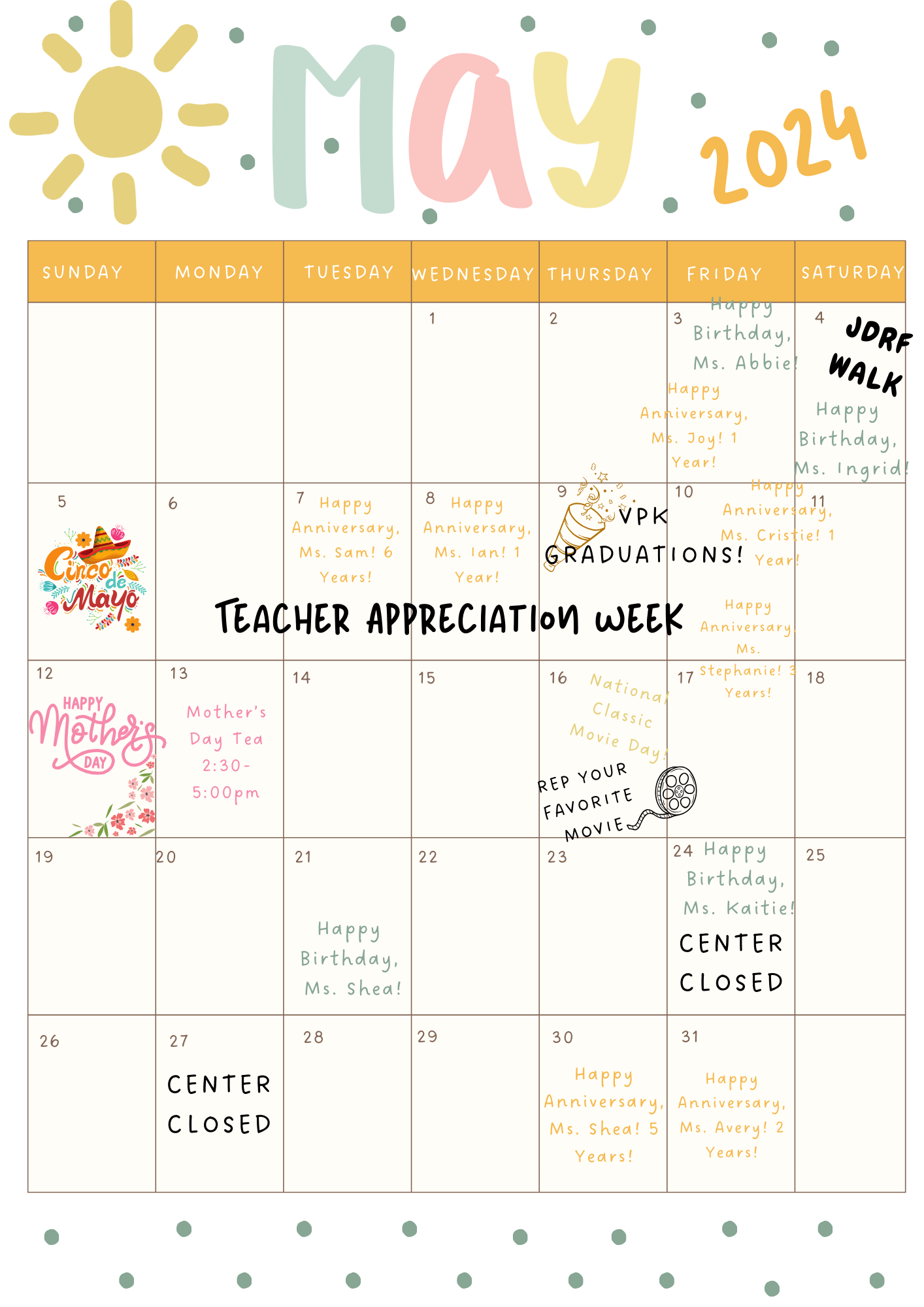 Calendar & Lunch Menu Deerwood Academy
