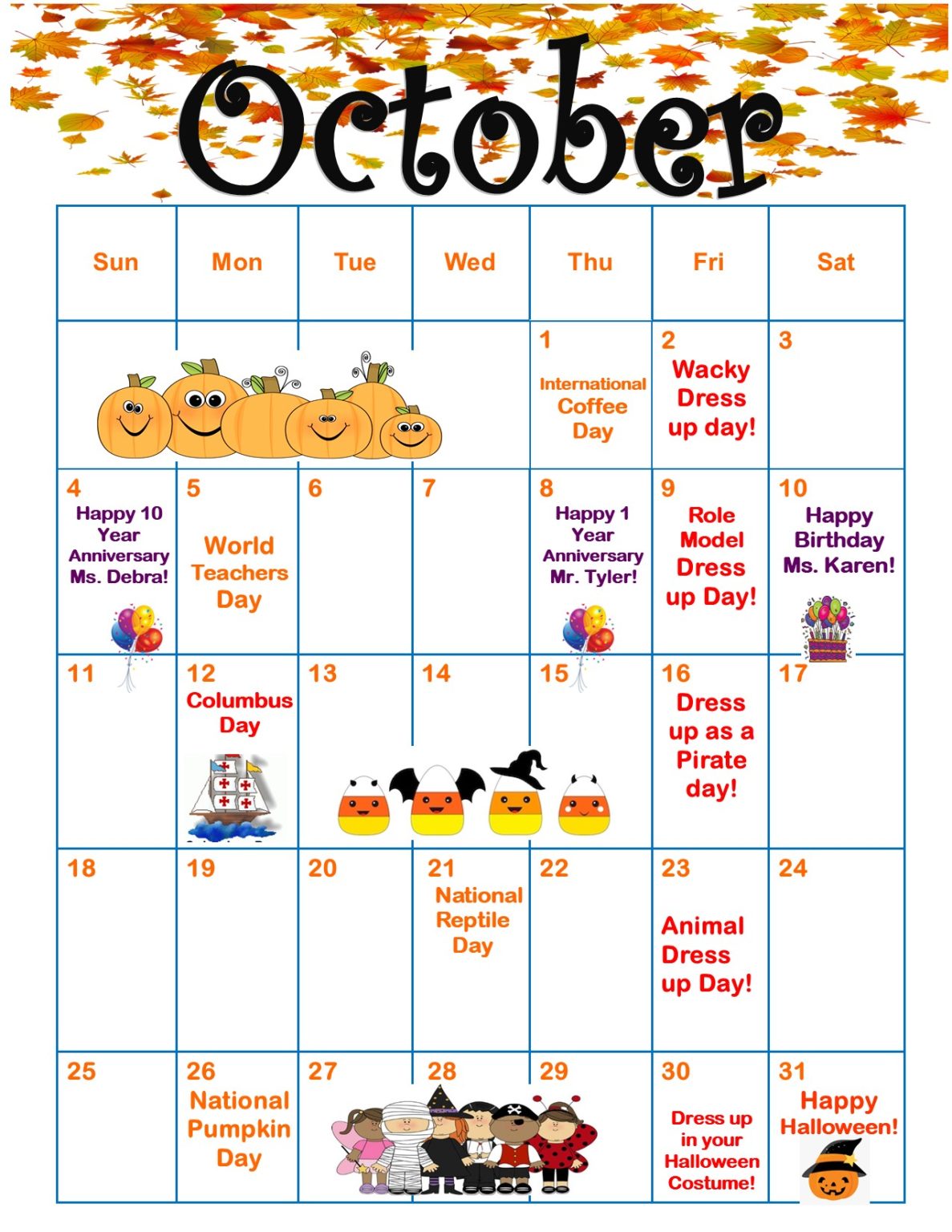 October Calendar 2020 – Deerwood Academy